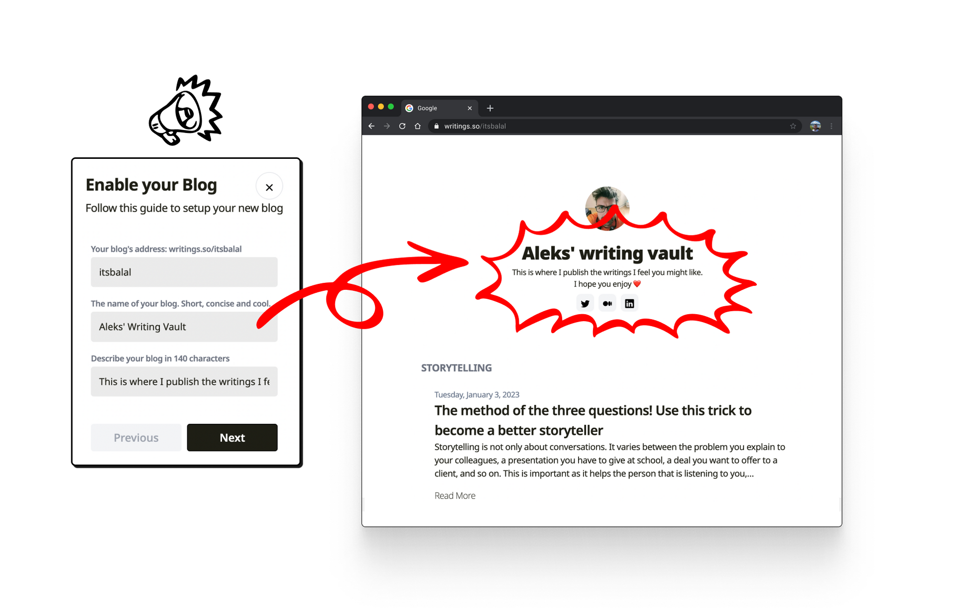 create blog shown
